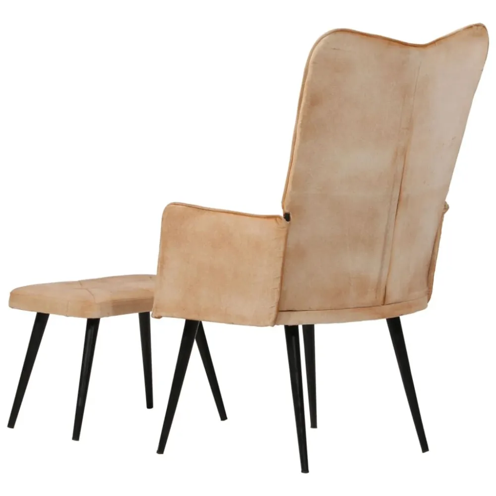 Poltrona Wingback con Poggiapiedi Crema Tela