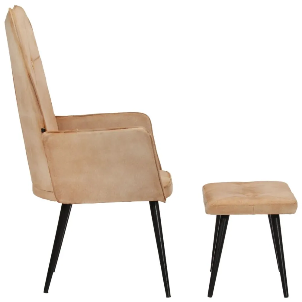 Poltrona Wingback con Poggiapiedi Crema Tela