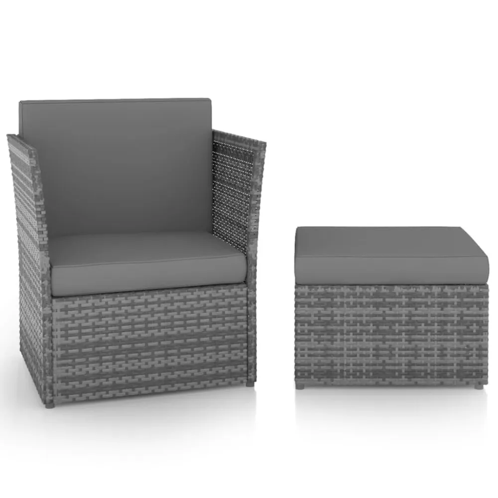 Sedia da Giardino con Poggiapiedi Polyrattan Antracite