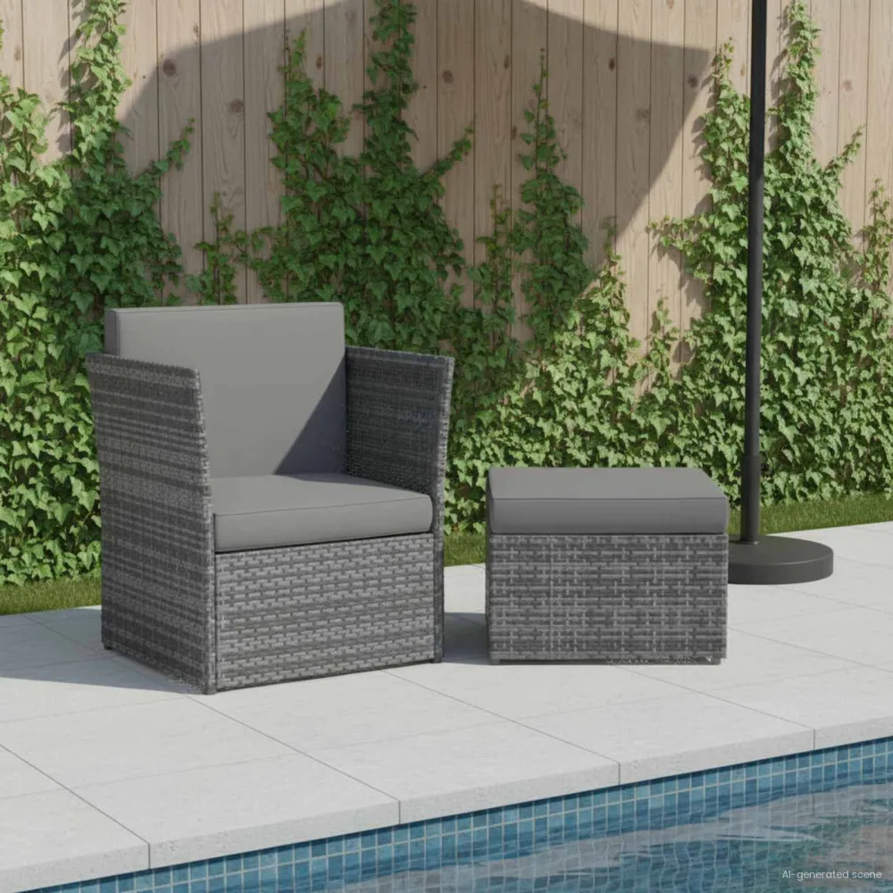 Sedia da Giardino con Poggiapiedi Polyrattan Antracite