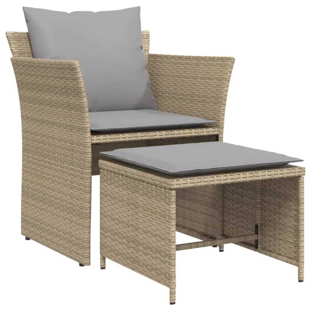 Sedia da Giardino con Poggiapiedi Polyrattan Camoscio