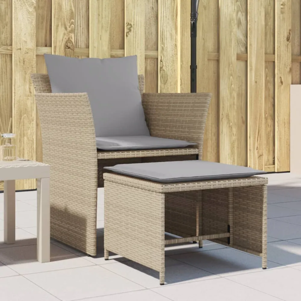 Sedia da Giardino con Poggiapiedi Polyrattan Camoscio