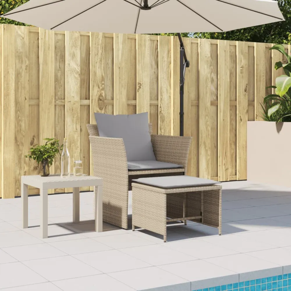 Sedia da Giardino con Poggiapiedi Polyrattan Camoscio