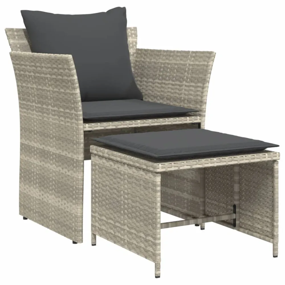 Sedia da Giardino con Poggiapiedi Polyrattan Grigio Limpido