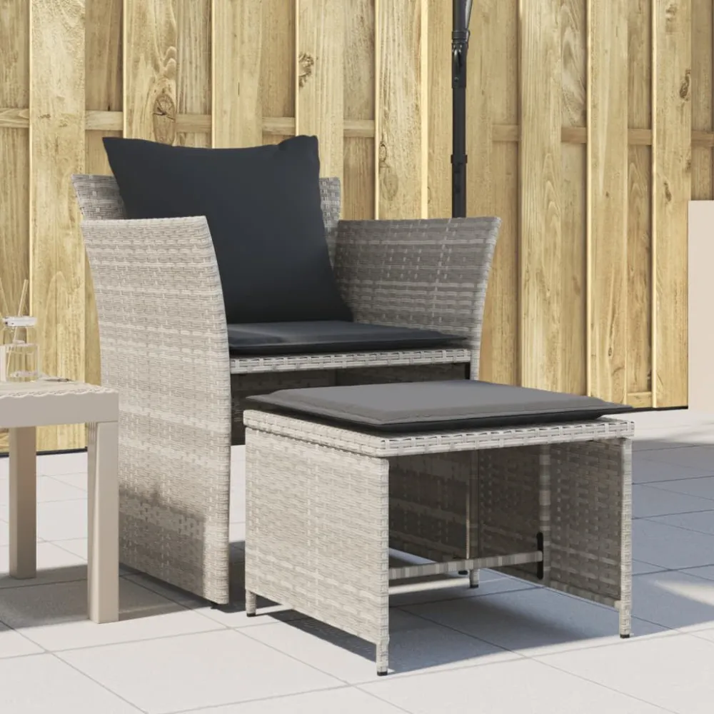 Sedia da Giardino con Poggiapiedi Polyrattan Grigio Limpido