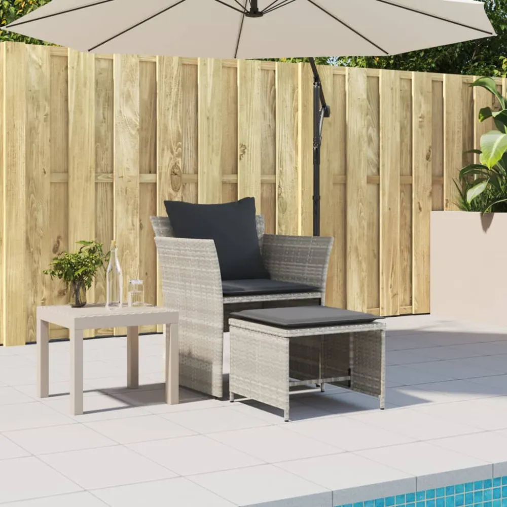 Sedia da Giardino con Poggiapiedi Polyrattan Grigio Limpido