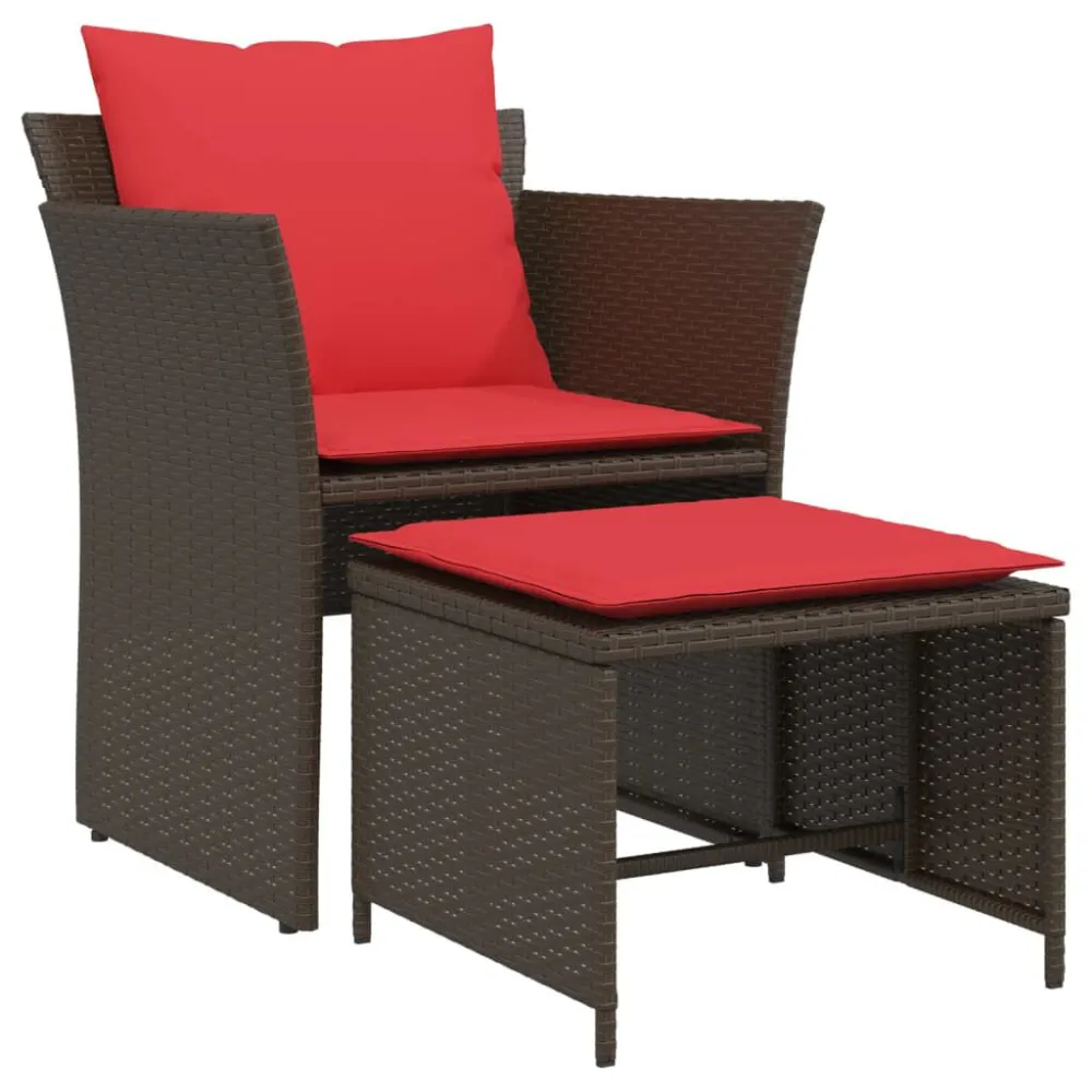 Sedia da Giardino con Poggiapiedi Polyrattan Marrone