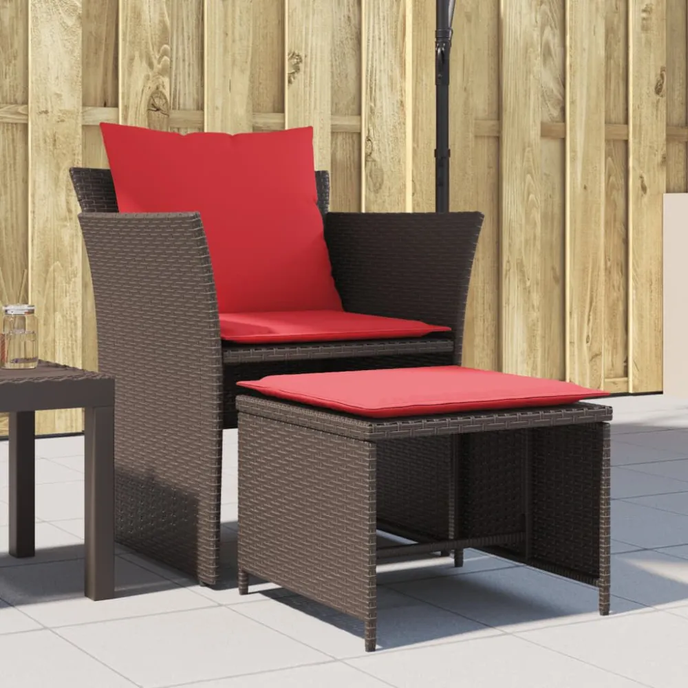 Sedia da Giardino con Poggiapiedi Polyrattan Marrone