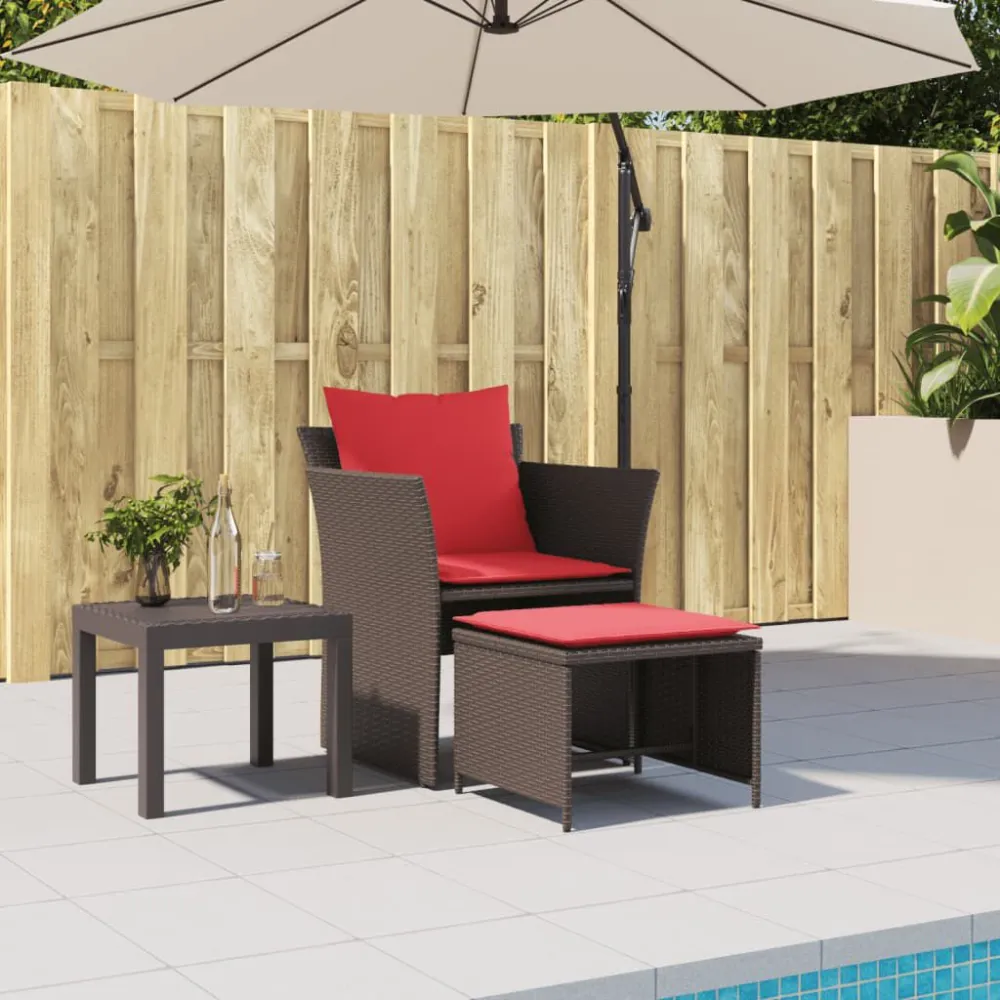 Sedia da Giardino con Poggiapiedi Polyrattan Marrone