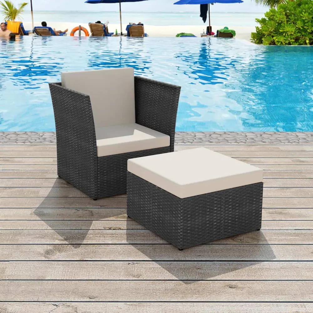 Sedia da Giardino con Poggiapiedi Polyrattan Nero