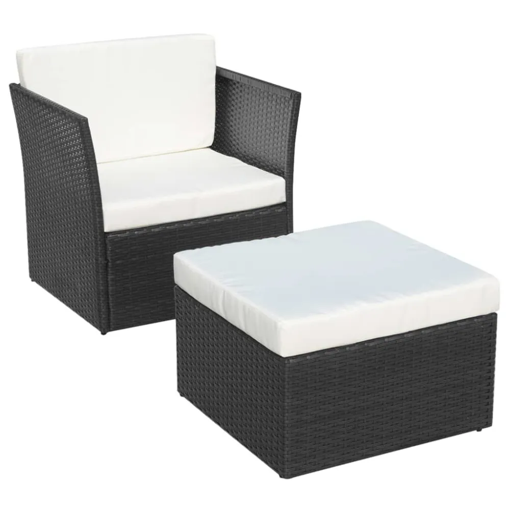 Sedia da Giardino con Poggiapiedi Polyrattan Nero
