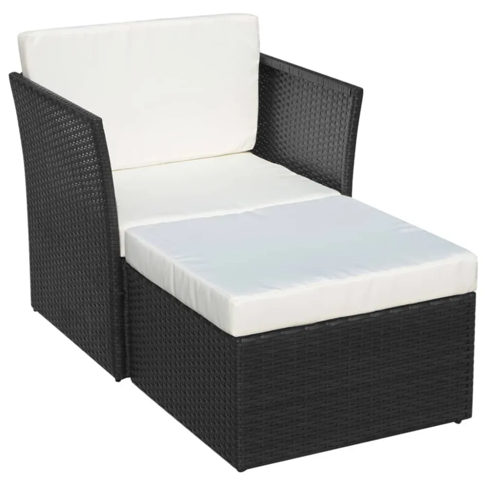 Sedia da Giardino con Poggiapiedi Polyrattan Nero