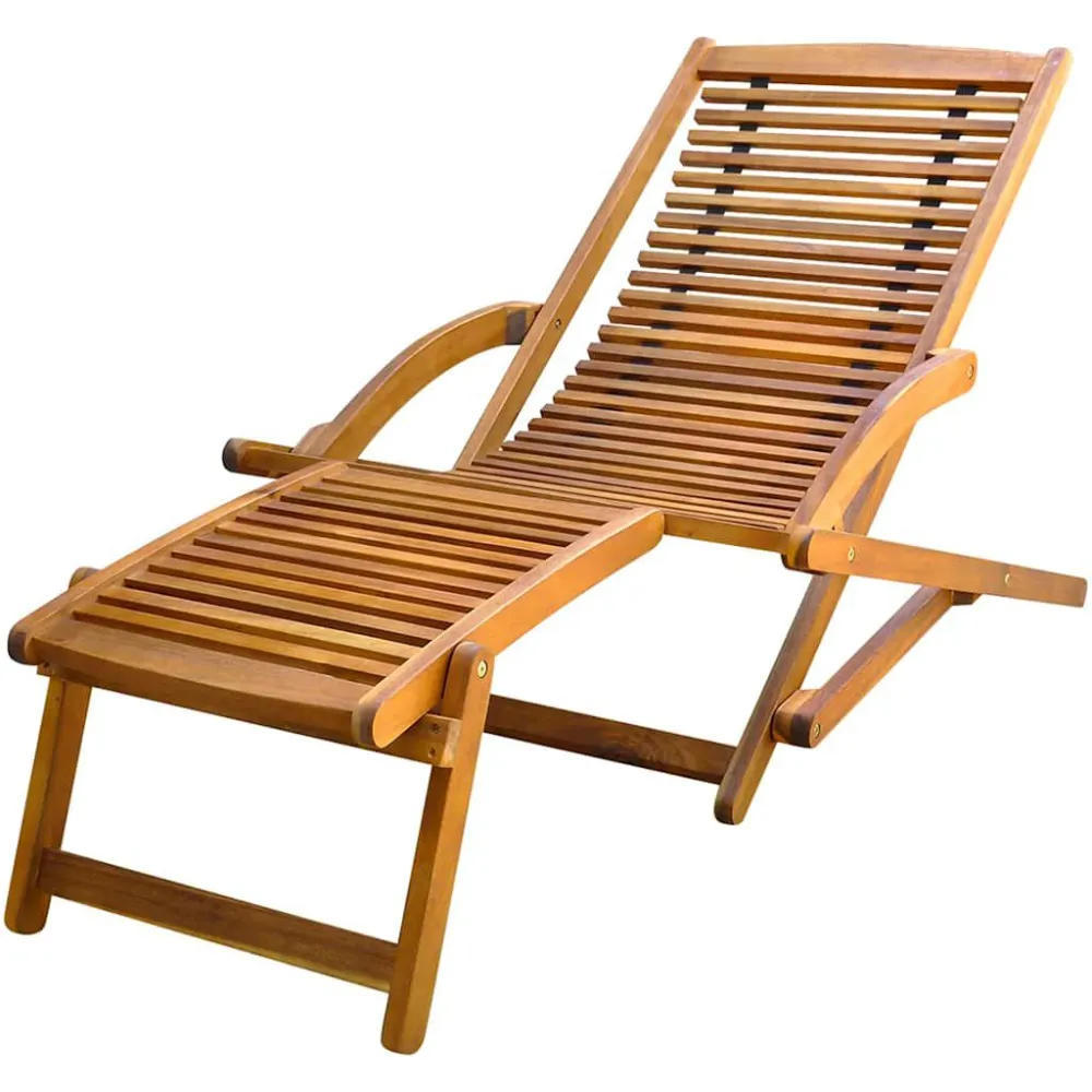Sedia Sdraio con Poggiapiedi Legno Massello di Acacia