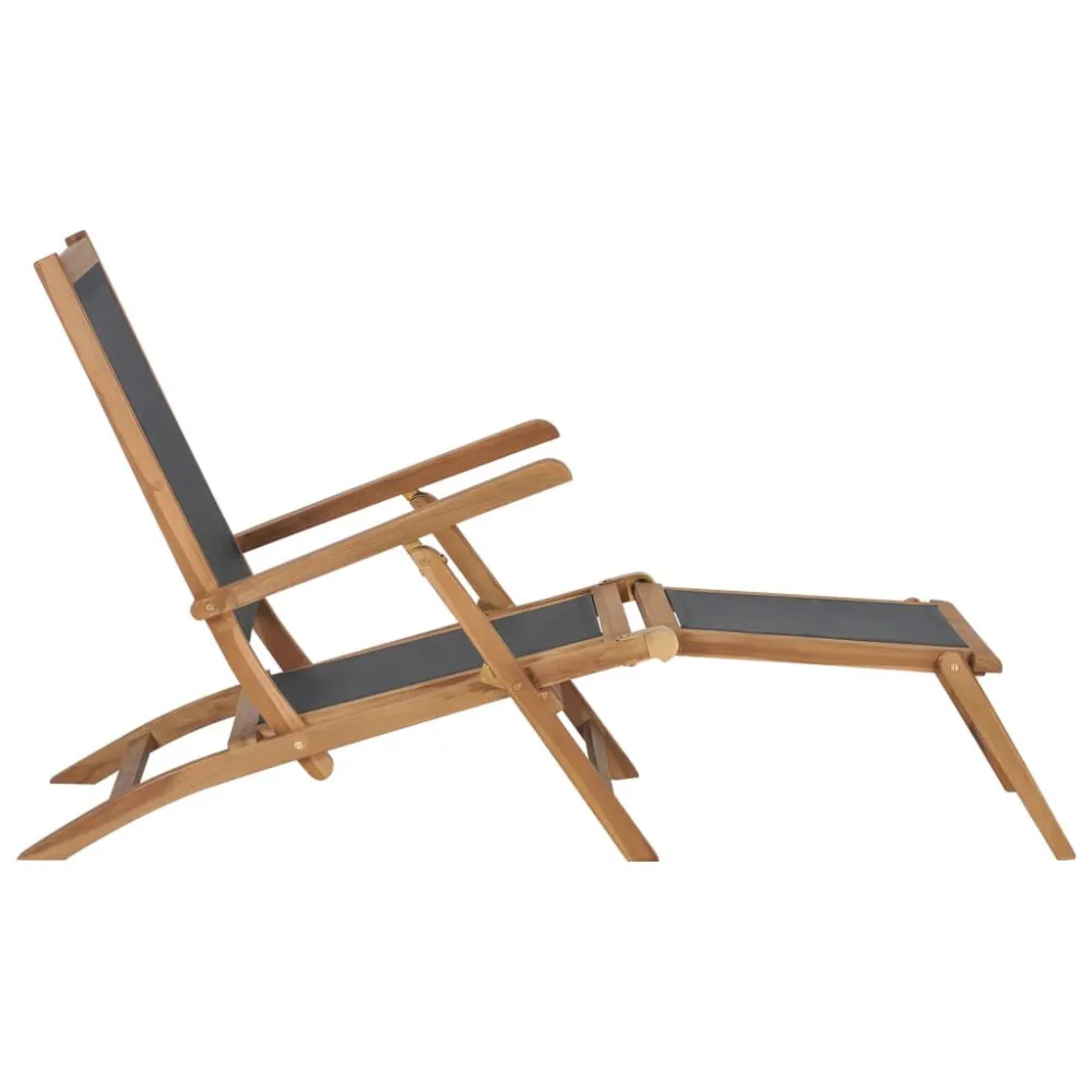 Sedia Sdraio con Poggiapiedi Legno Massello di Teak Nera