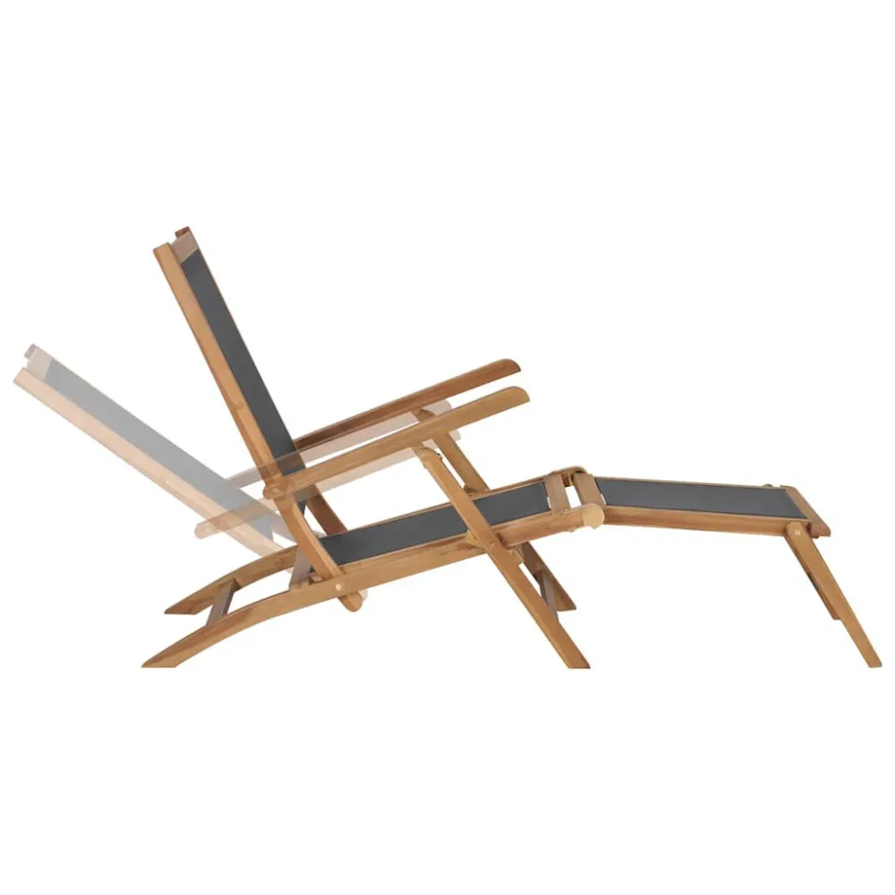 Sedia Sdraio con Poggiapiedi Legno Massello di Teak Nera
