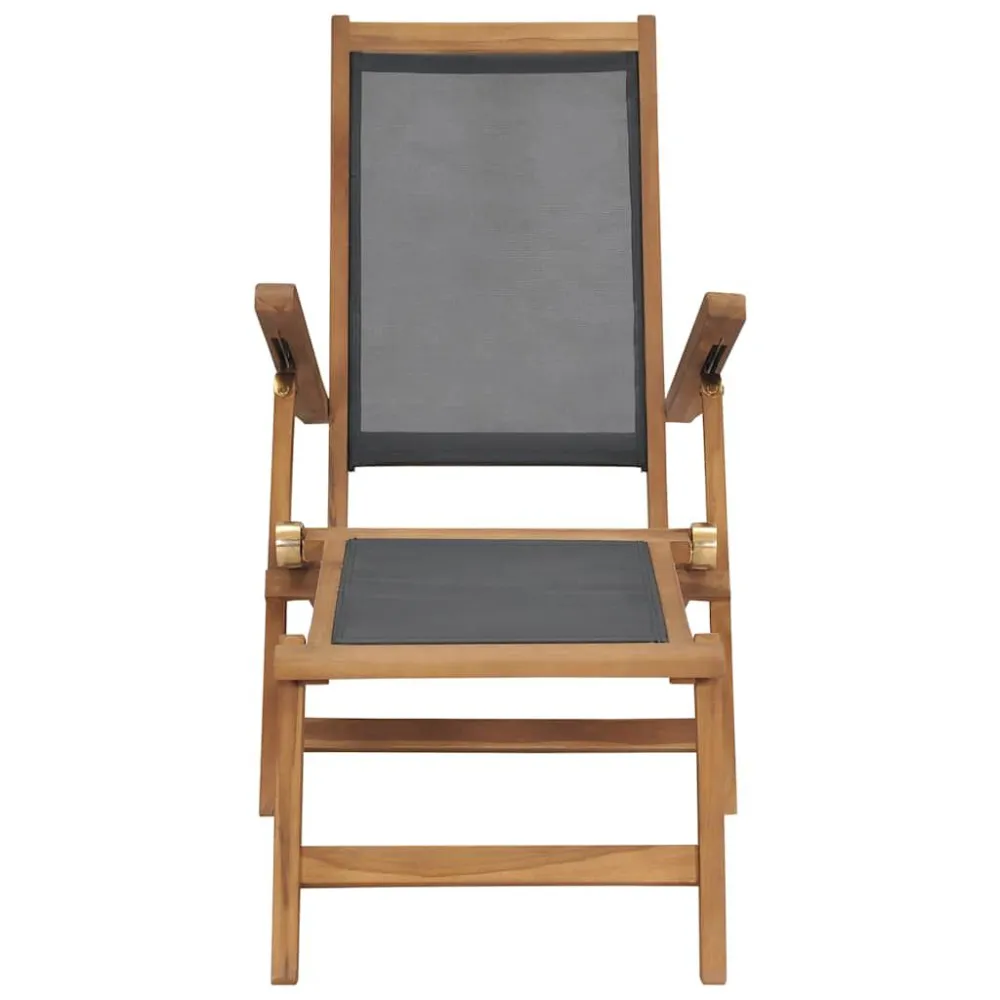 Sedia Sdraio con Poggiapiedi Legno Massello di Teak Nera