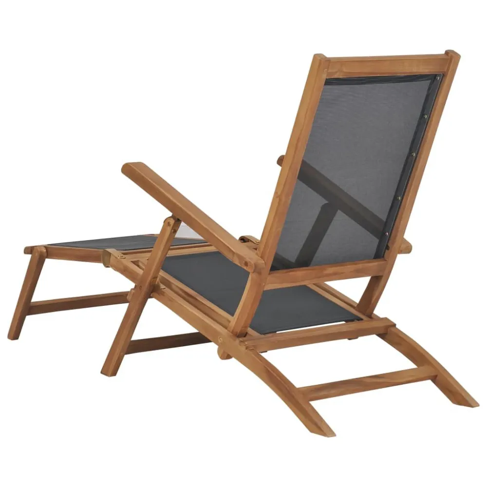 Sedia Sdraio con Poggiapiedi Legno Massello di Teak Nera