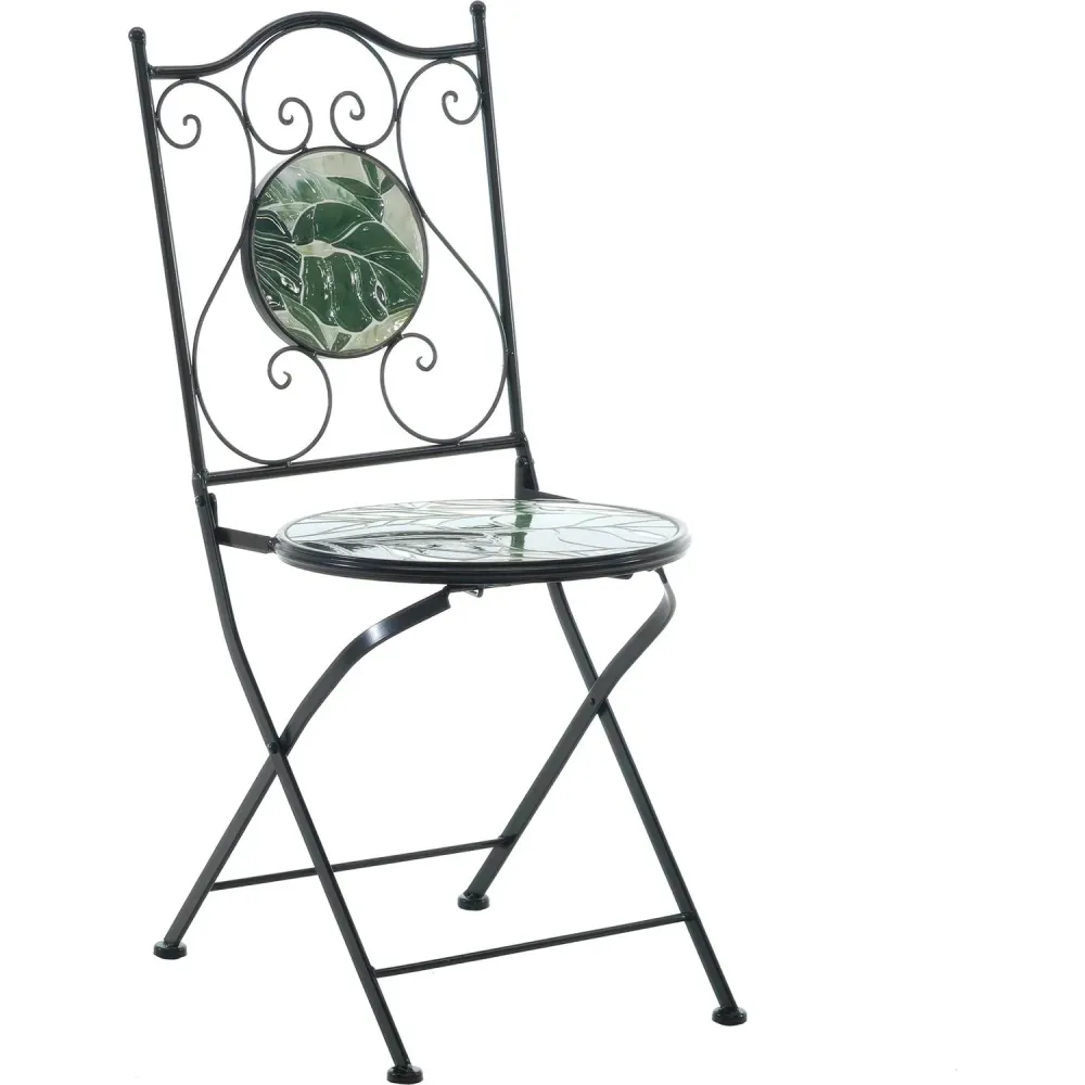 VESTIAMO CASA - Sedia Pieghevole metallo nero con Decoro foglie - h92x38x46 cm