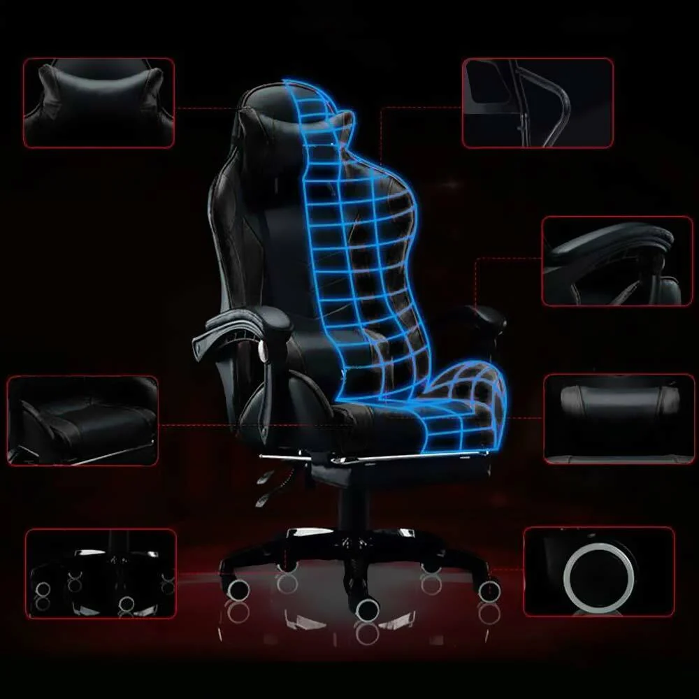 Sedia Poltrona Gaming Scrivania Ufficio Casa Reclinabile con Poggiapiedi Nero