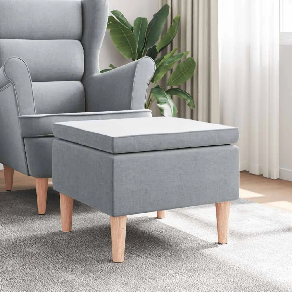 Poggiapiedi con Gambe Legno Grigio Chiaro Tessuto