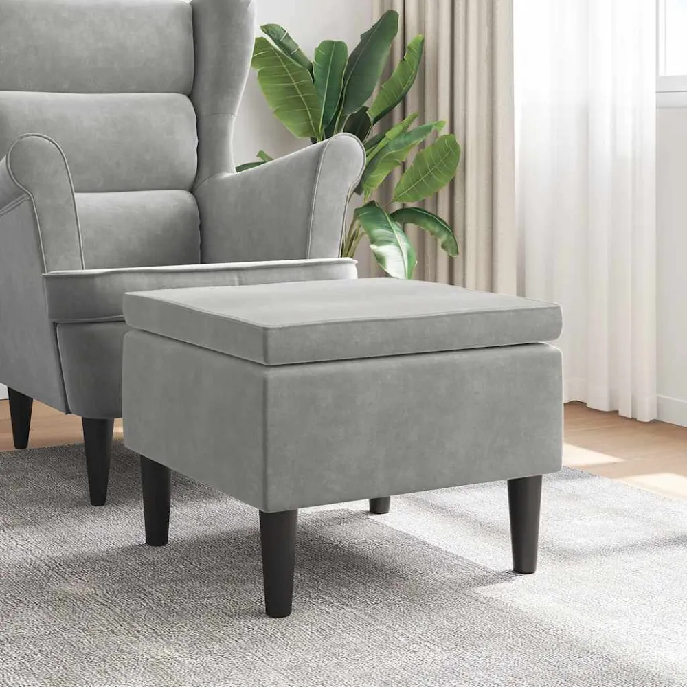 Poggiapiedi con Gambe Legno Grigio Chiaro Velluto