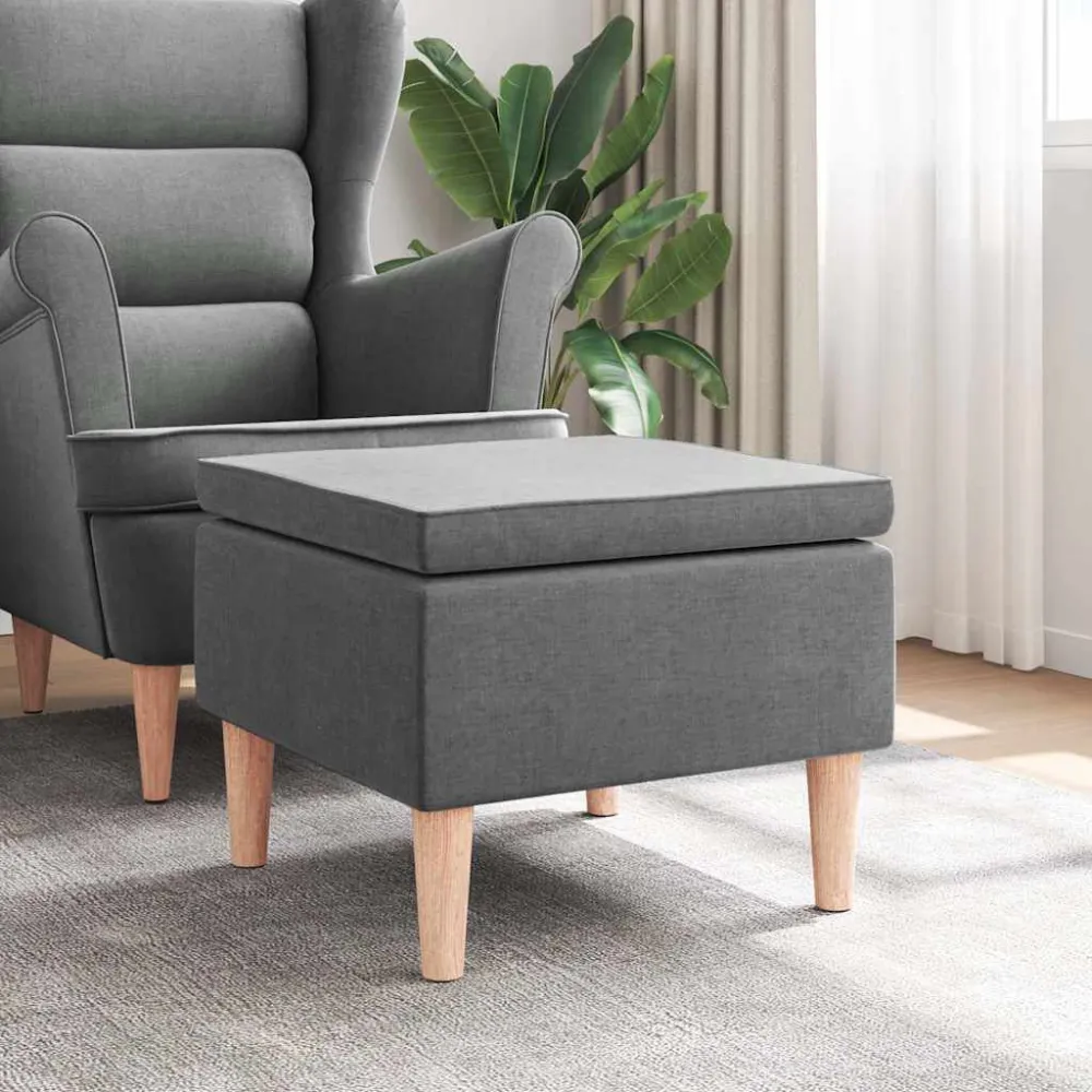 Poggiapiedi con Gambe Legno Grigio Scuro Tessuto