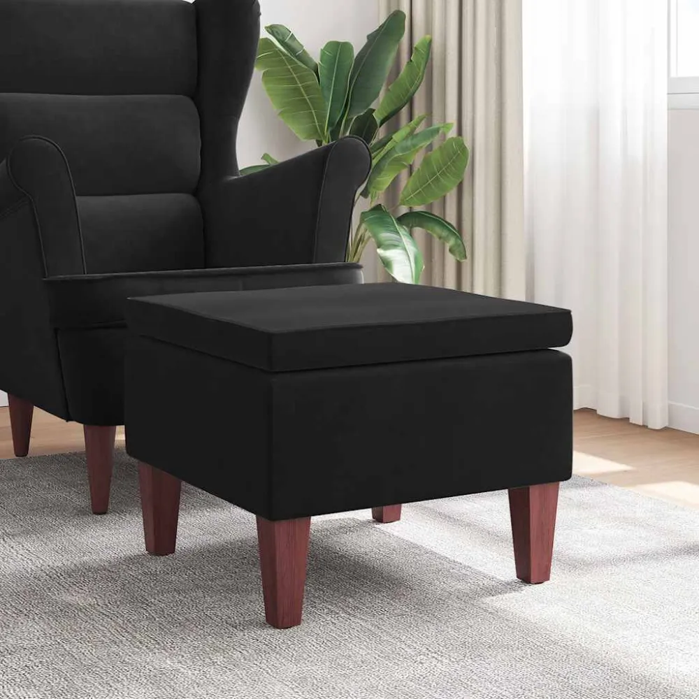 Poggiapiedi con Gambe Legno Nero Velluto
