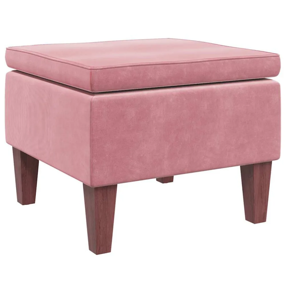 Poggiapiedi con Gambe Legno Rosa Velluto