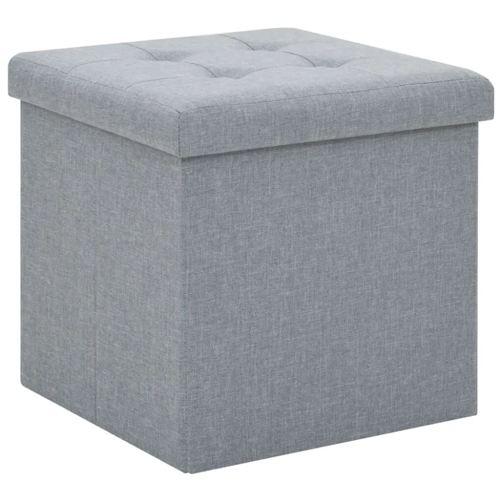 Pouf Pieghevole con Contenitore Grigio Chiaro Simil Lino