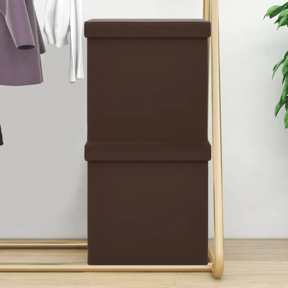 Sgabelli con Contenitore Pieghevoli 2 pz Marroni PVC