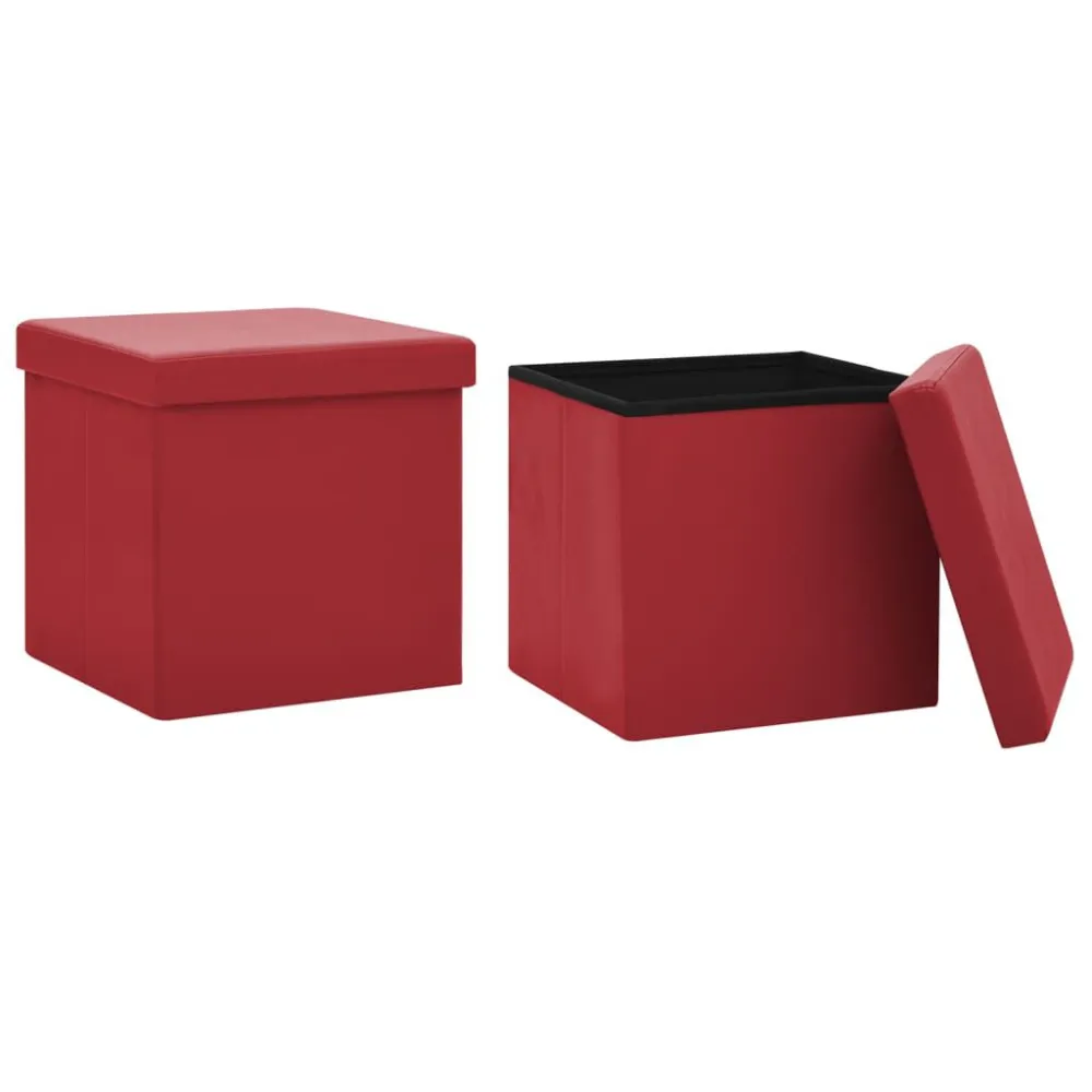 Sgabelli con Contenitore Pieghevoli 2 pz Rosso Vino PVC