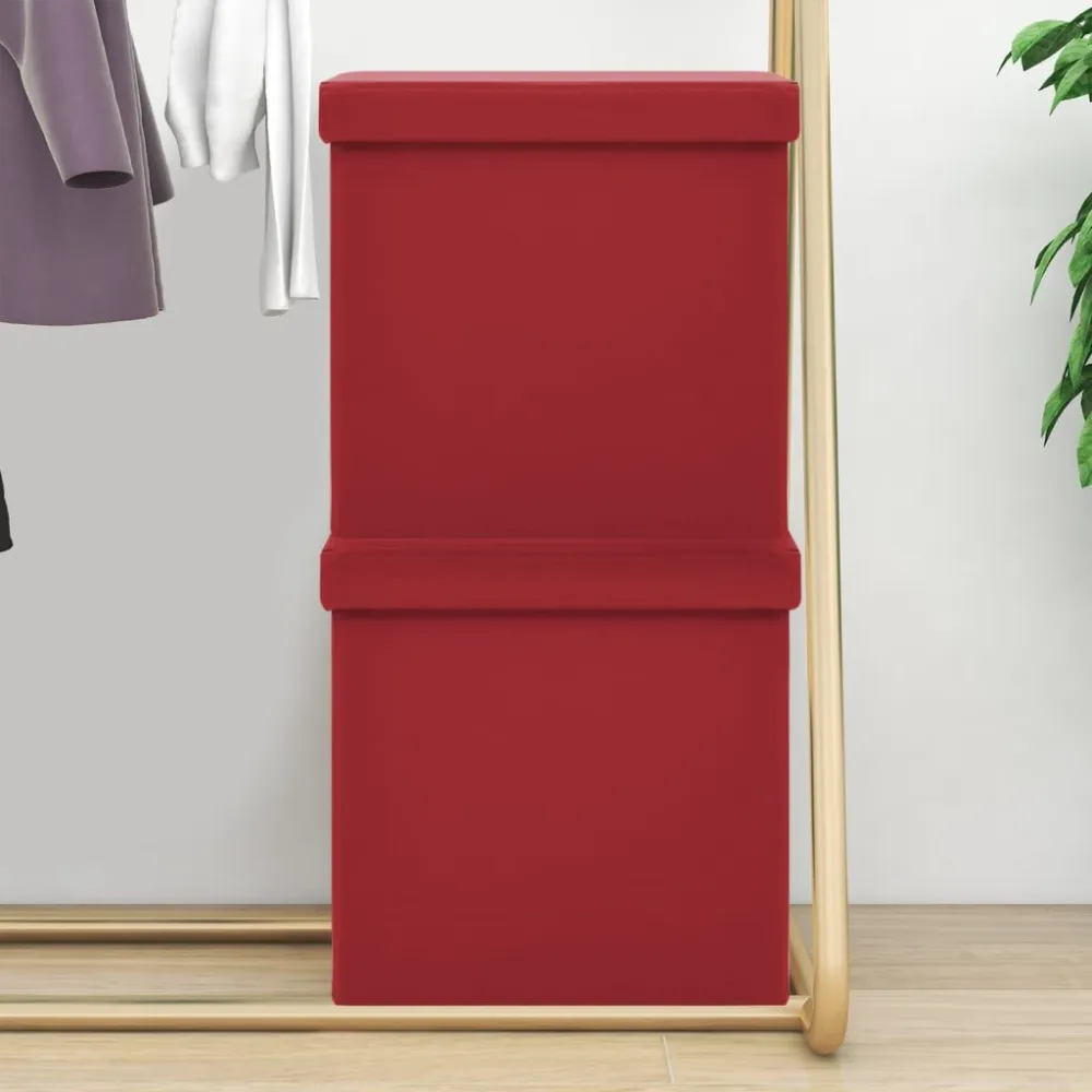Sgabelli con Contenitore Pieghevoli 2 pz Rosso Vino PVC