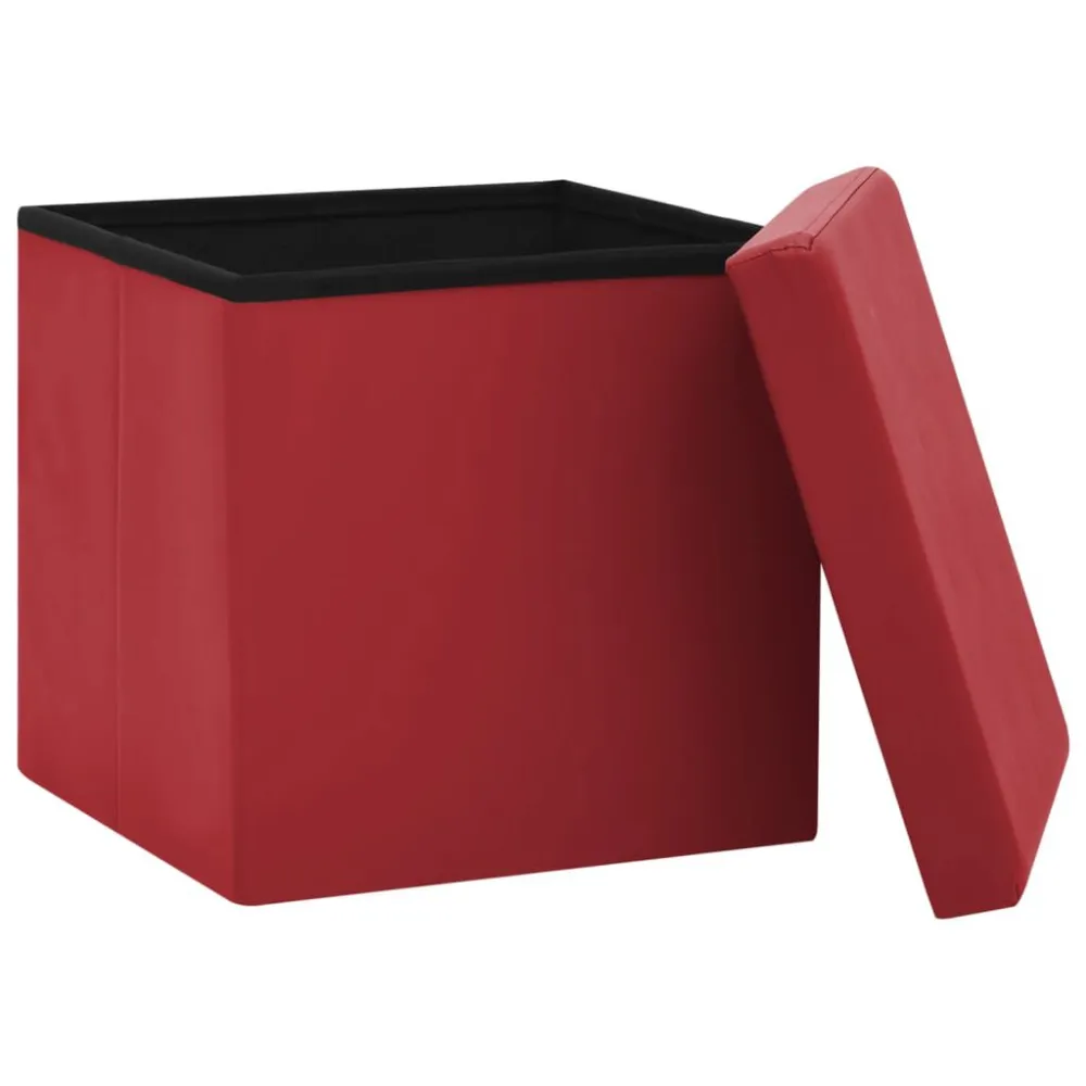 Sgabelli con Contenitore Pieghevoli 2 pz Rosso Vino PVC
