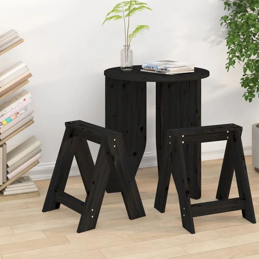 Sgabelli 2 pz Nero 40x40x45 cm Legno Massello di Pino
