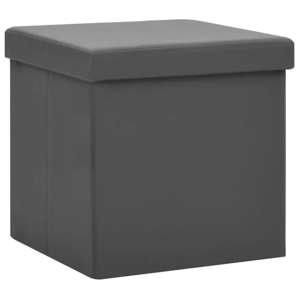 Sgabello con Contenitore Pieghevole Grigio PVC