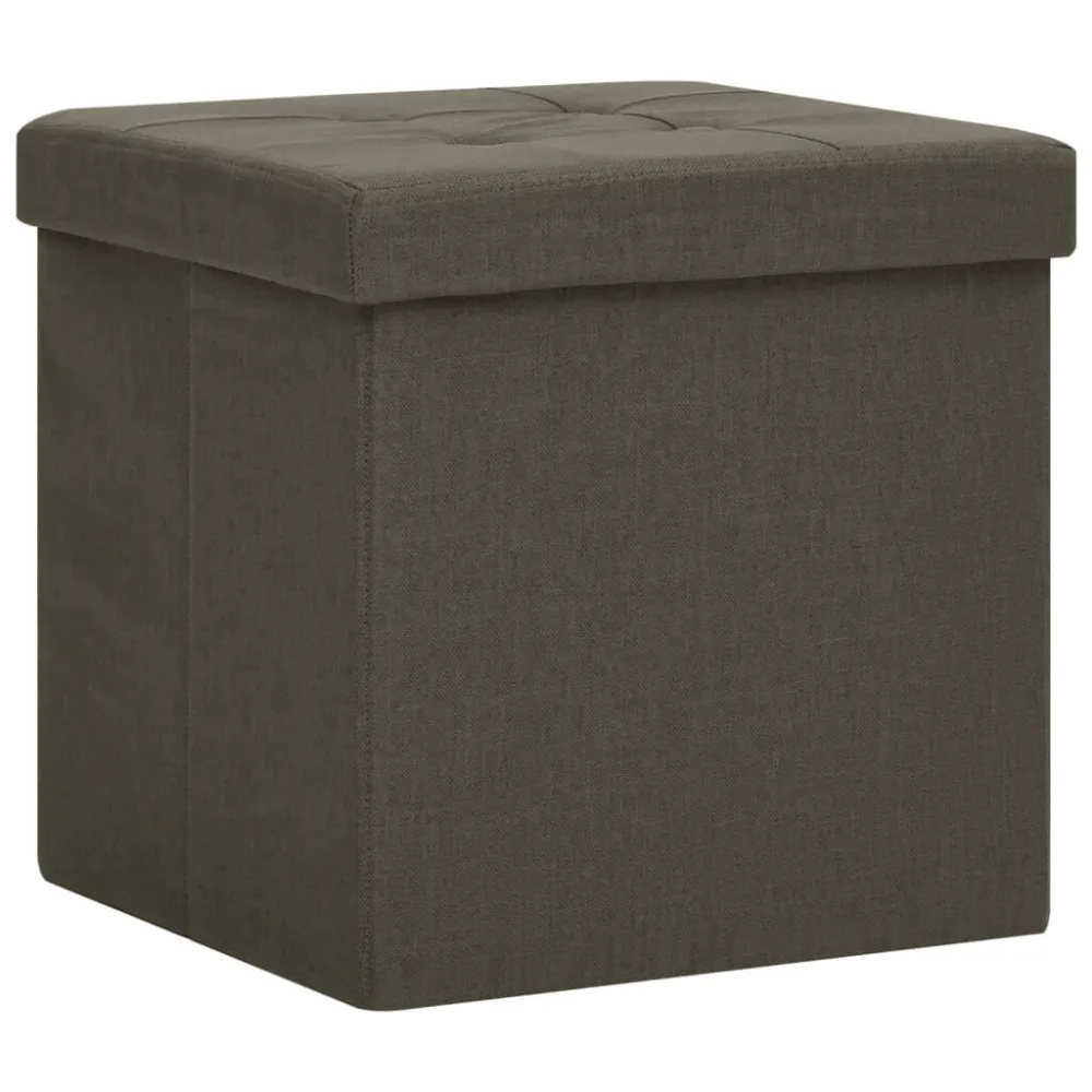Sgabello con Contenitore Pieghevole Marrone Scuro Simil Lino