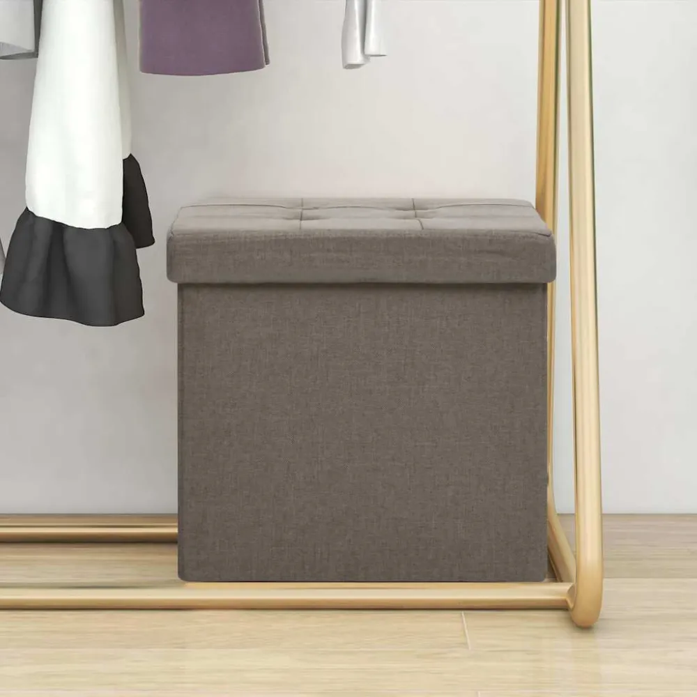 Sgabello con Contenitore Pieghevole Tortora Simil Lino