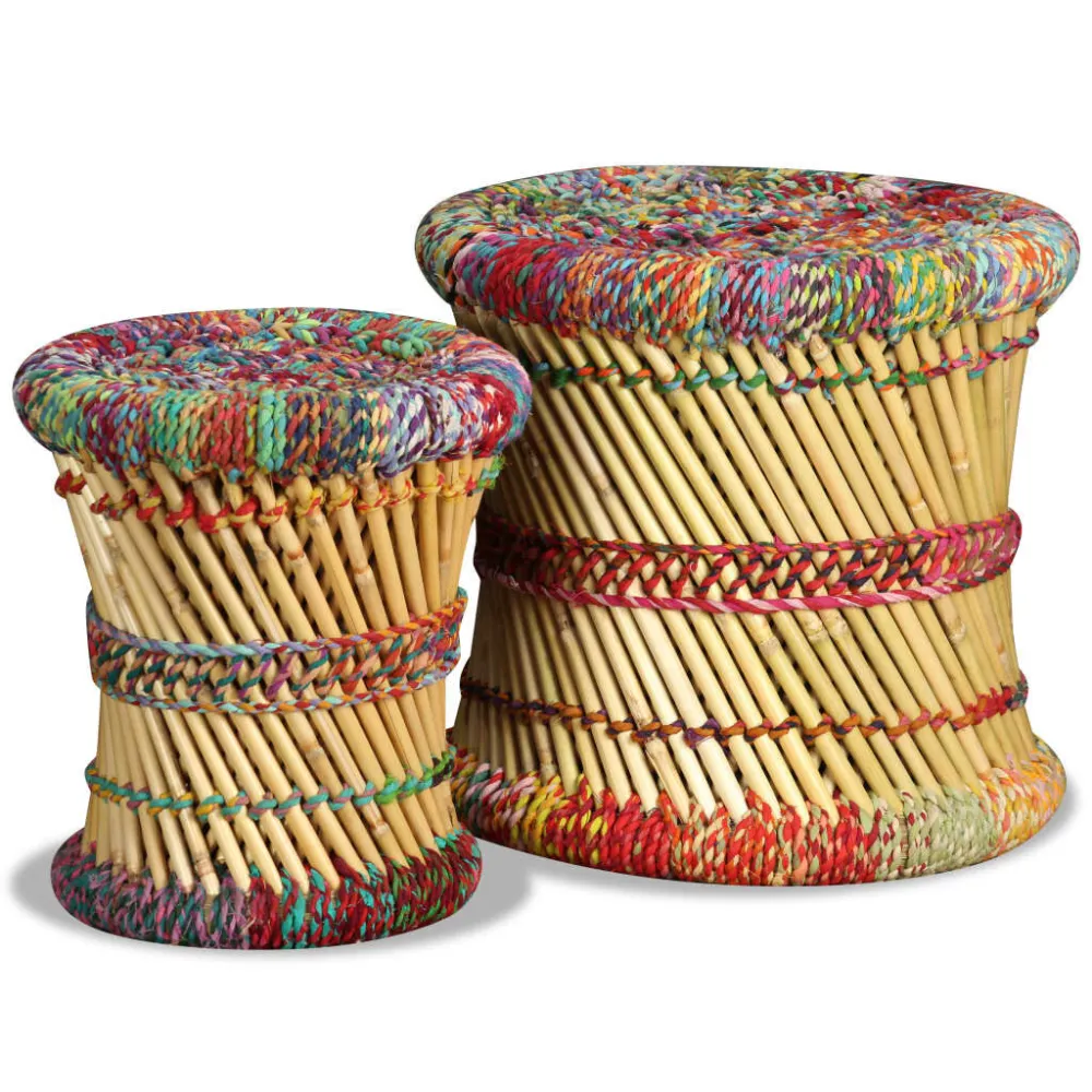 Sgabello con Motivi Chindi 2 pz Multicolore Bambù