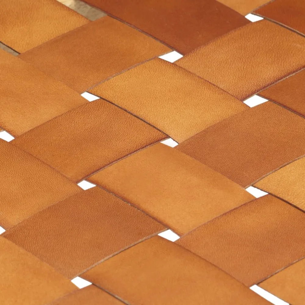 Sgabello Marrone Chiaro Vera Pelle e Legno Massello di Mango