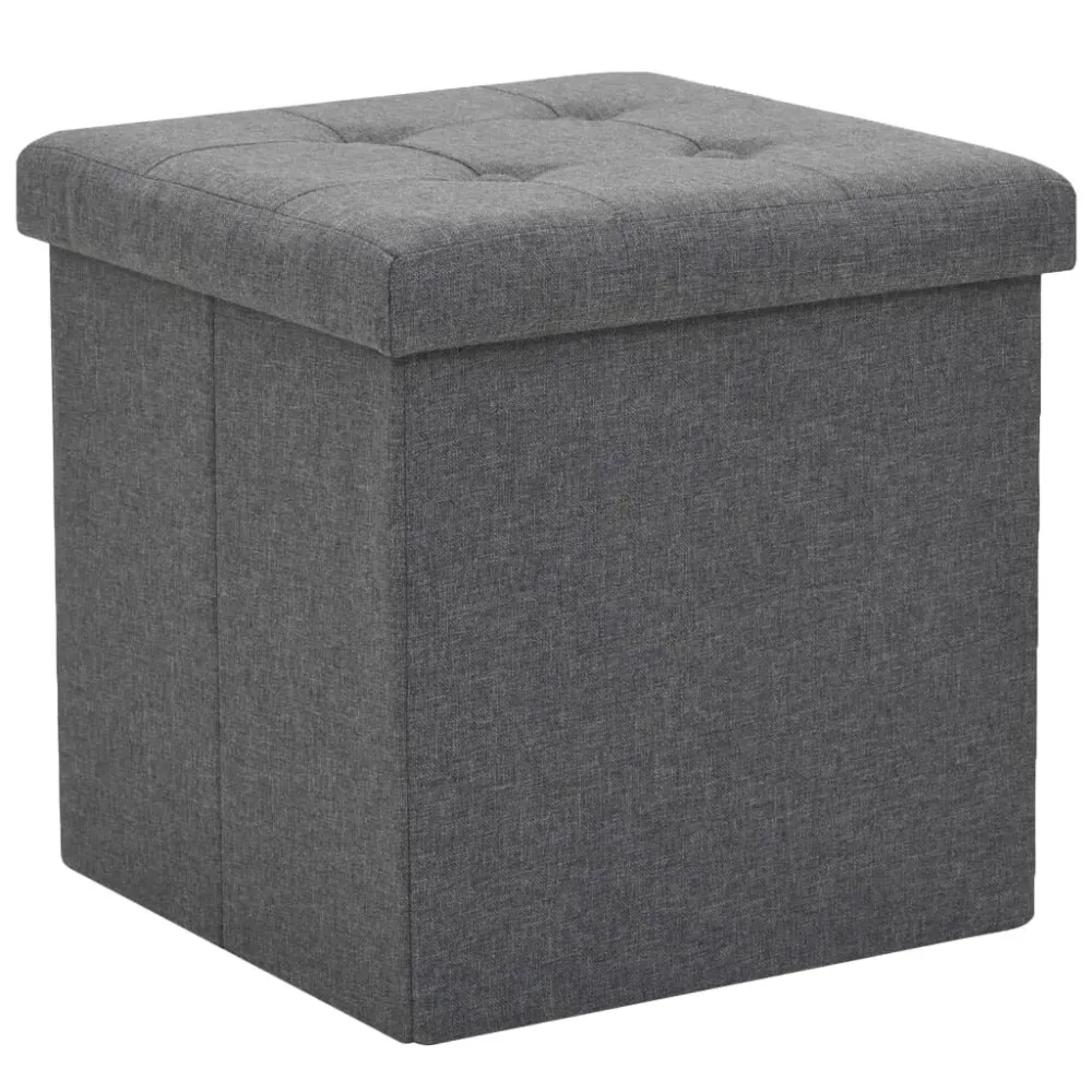 Sgabello Pieghevole con Contenitore Grigio Scuro Simil Lino