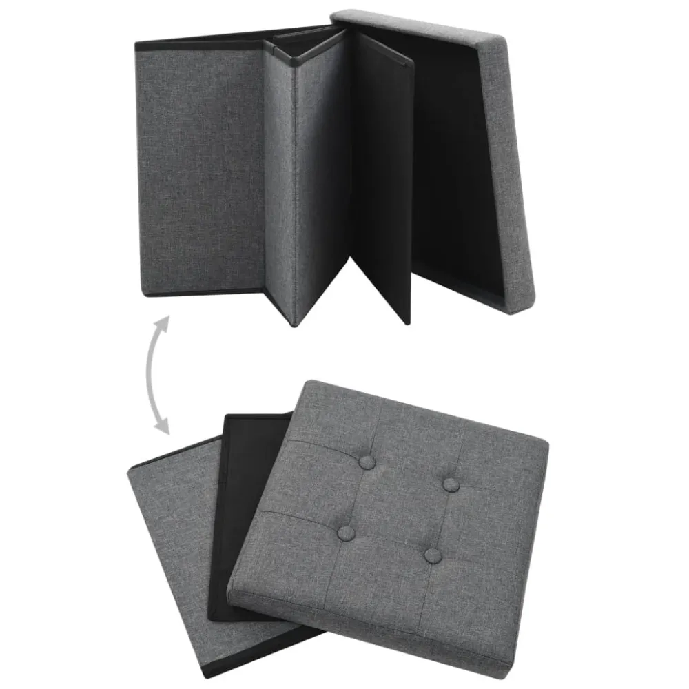 Sgabello Pieghevole con Contenitore Grigio Scuro Simil Lino