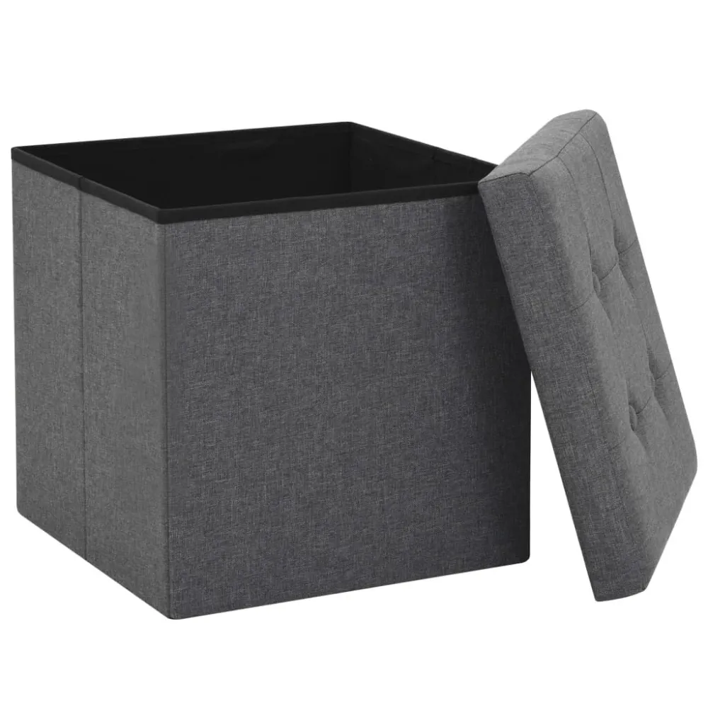 Sgabello Pieghevole con Contenitore Grigio Scuro Simil Lino