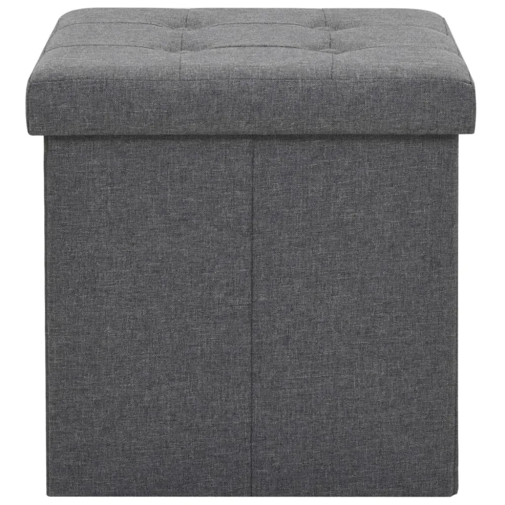 Sgabello Pieghevole con Contenitore Grigio Scuro Simil Lino