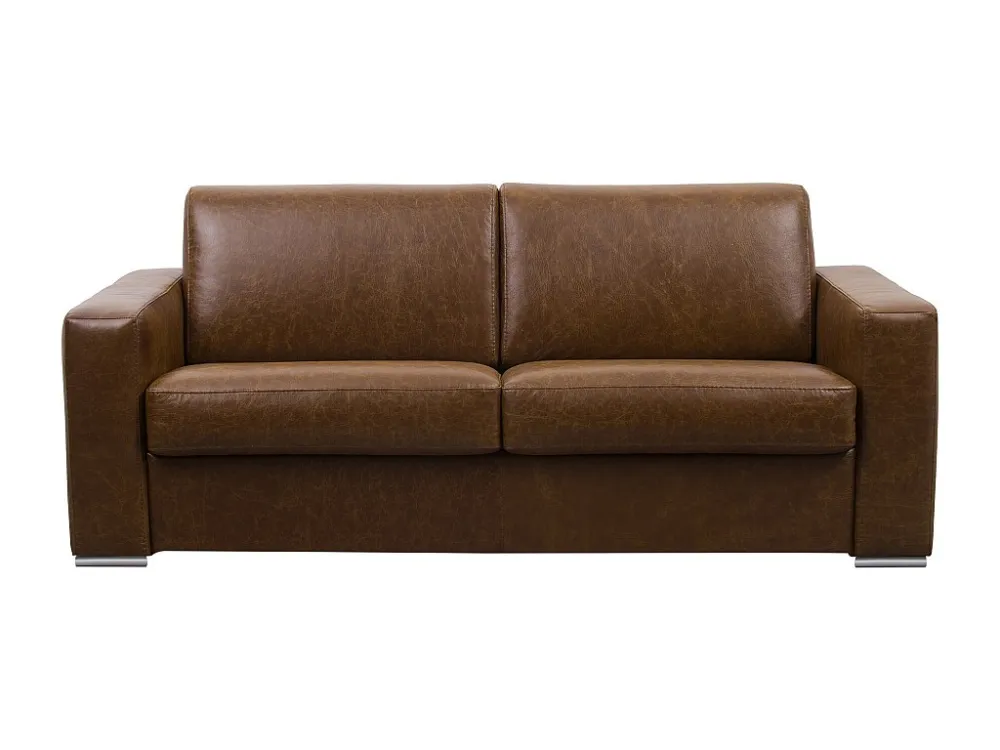 Divano letto 3 posti ribalta Materasso 18cm 100%Pelle bufalo Caramello Classico DELECTEA II