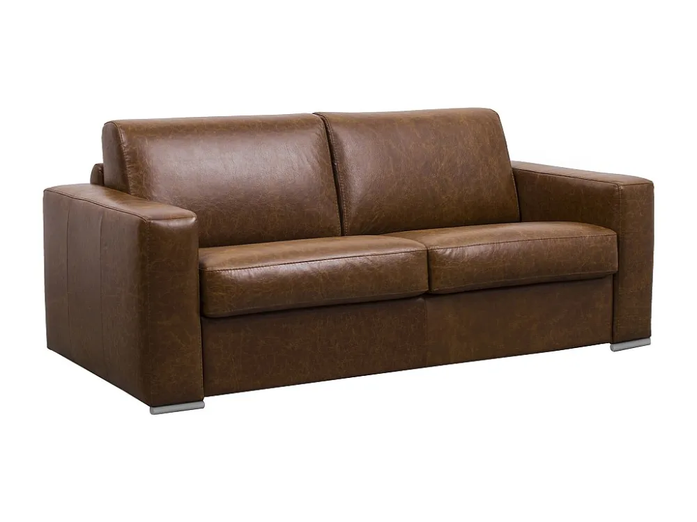 Divano letto 3 posti ribalta Materasso 18cm 100%Pelle bufalo Caramello Classico DELECTEA II