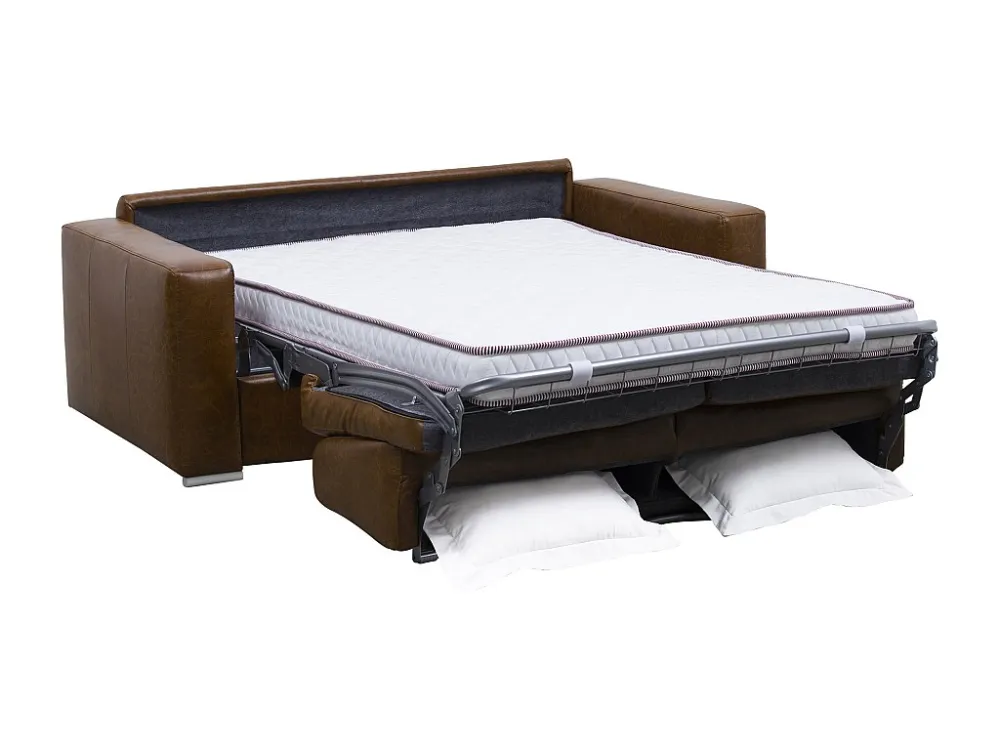 Divano letto 3 posti ribalta Materasso 18cm 100%Pelle bufalo Caramello Classico DELECTEA II