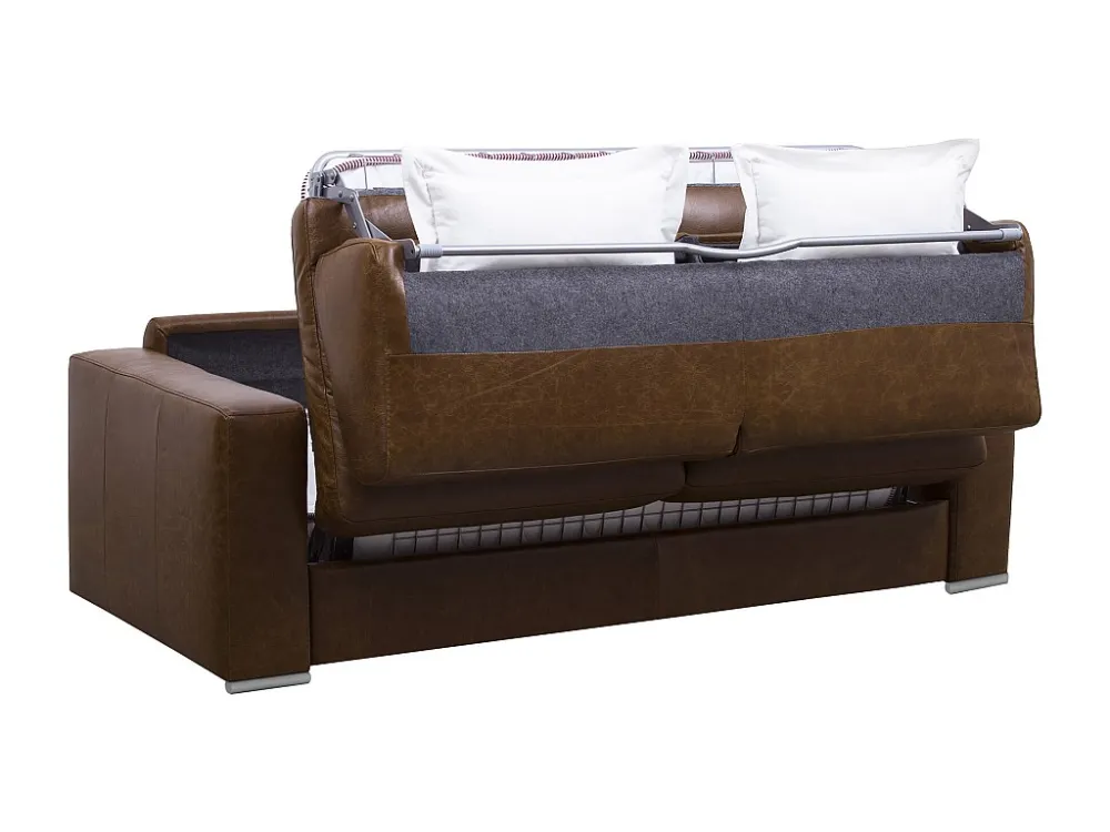 Divano letto 3 posti ribalta Materasso 18cm 100%Pelle bufalo Caramello Classico DELECTEA II