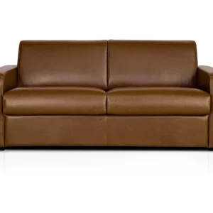 Divano letto ribalta 3 posti Pelle di bufalo D'epoca Caramello materasso 22 cm BEVIS