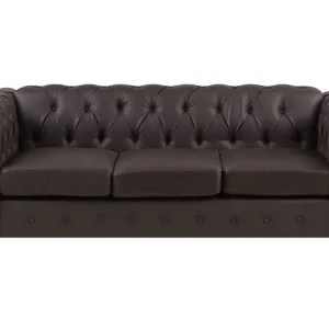 Divano 3 posti pelle sintetica marrone ombroso CHESTERFIELD