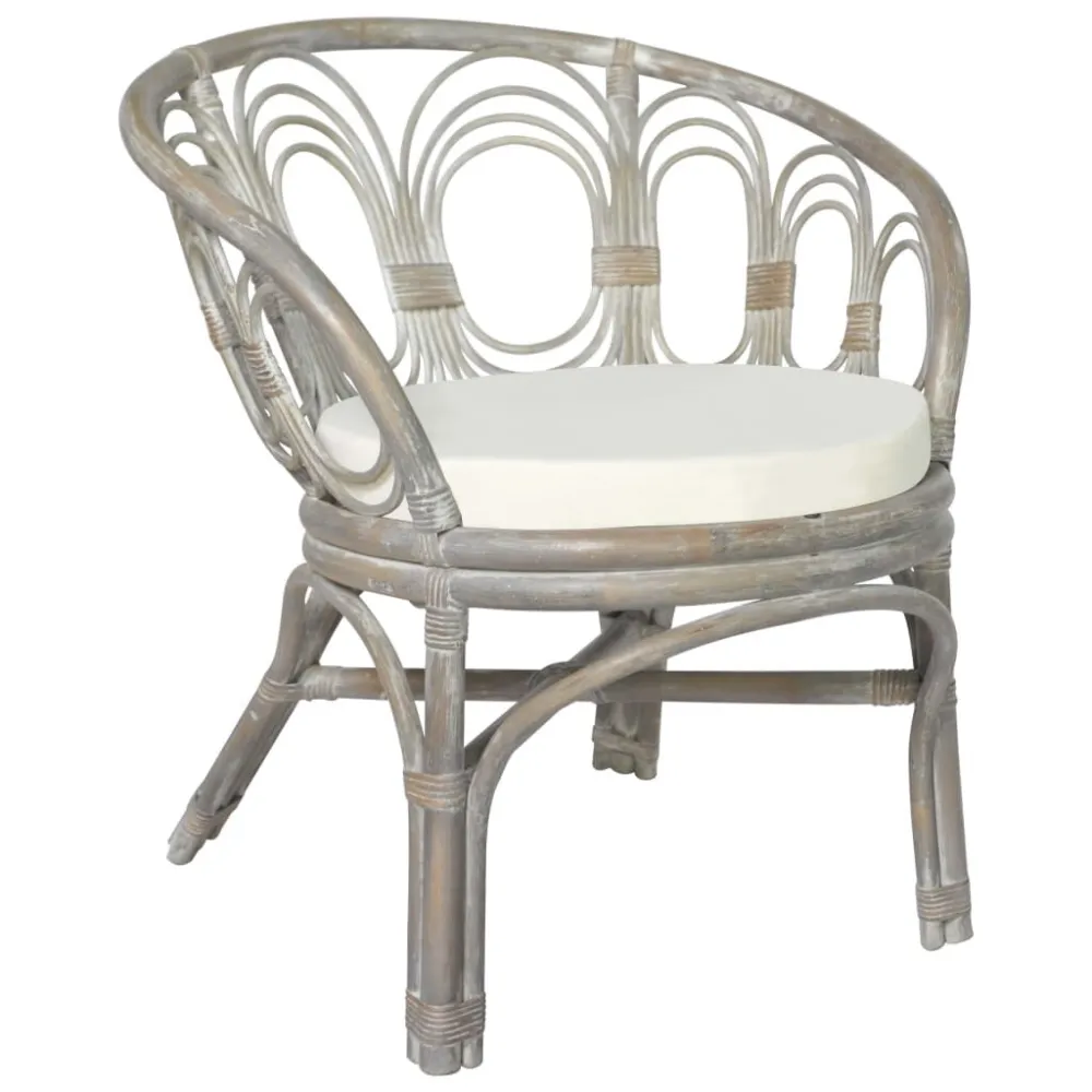 Sedia da Pranzo con Cuscino Grigio Rattan Naturale e Lino